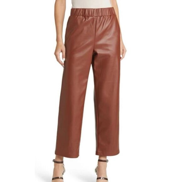 NWT Medium BLANK NYC BROWN FAUX LEATHER ELASTIC HIGH WAIST CROP PANT - Picture 1 of 13